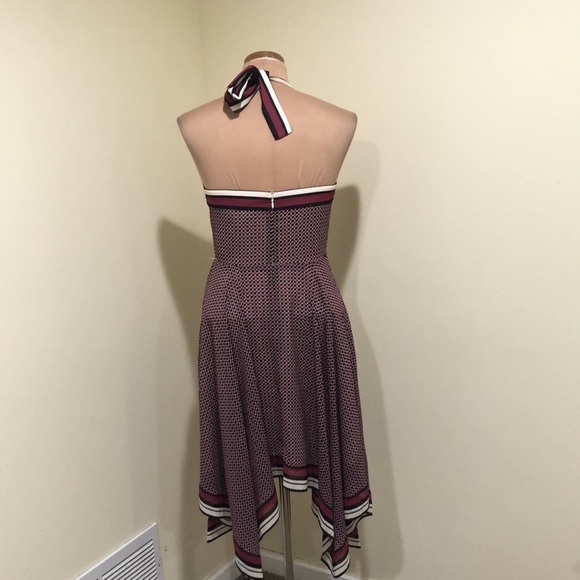 MICHAEL Michael Kors Asymmetrical Hem Dress Size Small Maroon Geometric Print - Picture 5 of 10